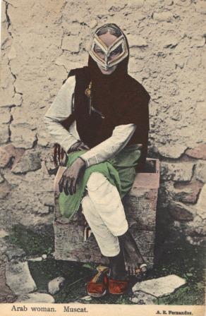 Antique postcard woman Muscat Oman